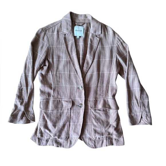 Madewell XS Breezewoven Larsen Windowpane Blazer Sandstone Jacket - Picture 3 of 9